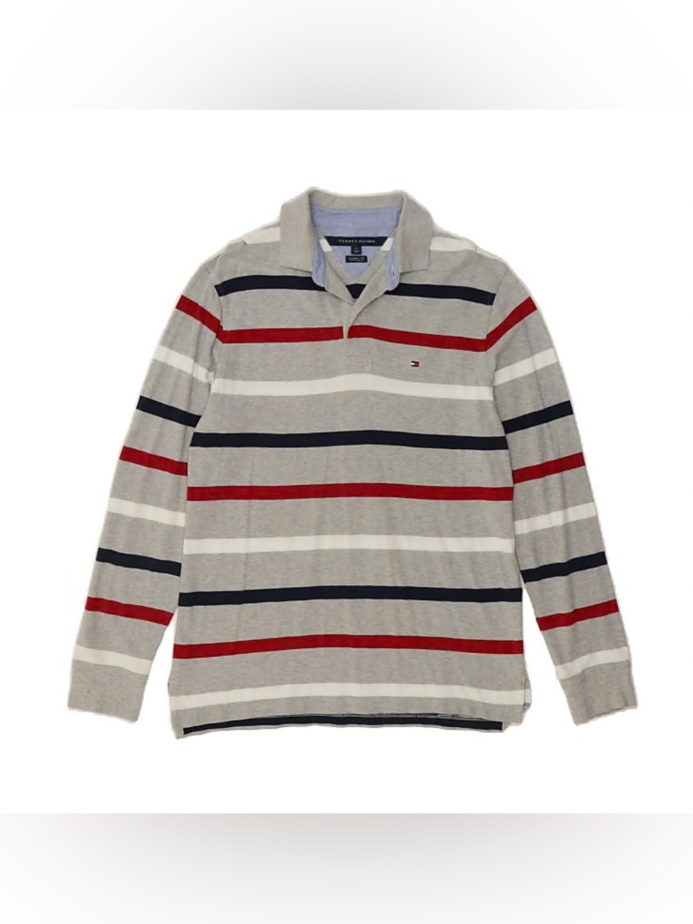 Tommy Hilfiger Grey Striped Long sleeve Rugby Polo, unisex, medium